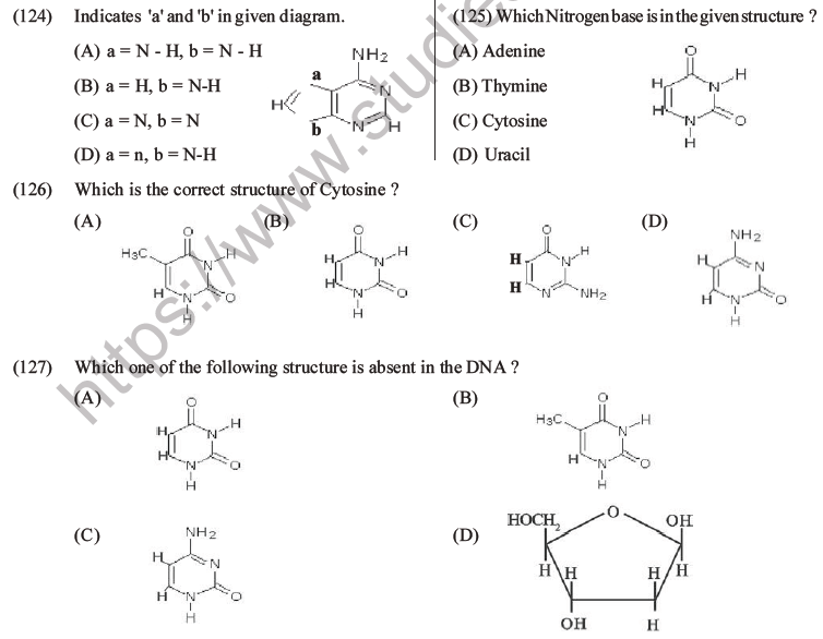 NEET Biology Biomolecules MCQs Set D, Multiple Choice Questions